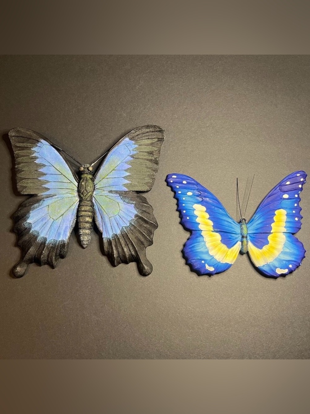 Set of 2 Unique Hand-Crafted Resin Ulysses & Morpho Helena Butterfly Wall Art